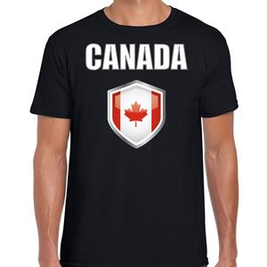 Bellatio Canada landen supporter t-shirt met Canadese vlag schild zwart heren - Feestshirts