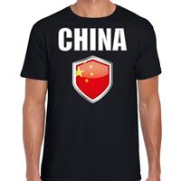 Bellatio China landen supporter t-shirt met Chinese vlag schild zwart heren - Feestshirts