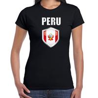Bellatio Peru landen supporter t-shirt met Peruaanse vlag schild zwart dames - Feestshirts