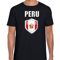 Bellatio Peru landen supporter t-shirt met Peruaanse vlag schild zwart heren - Feestshirts