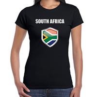 Bellatio Zuid Afrika landen supporter t-shirt met Zuid Afrikaanse vlag schild zwart dames - Feestshirts