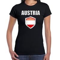 Bellatio Oostenrijk landen supporter t-shirt met Oostenrijkse vlag schild zwart dames - Feestshirts