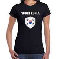 Bellatio Zuid Korea landen supporter t-shirt met Zuid Koreaanse vlag schild zwart dames - Feestshirts