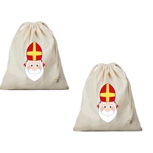 4x Canvas Sinterklaas strooizak / cadeau zak met koord 25 x 30 cm - Verkleedattributen