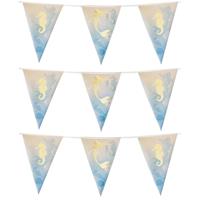 3x Zeemeermin/oceaan themafeest folie vlaggenlijnen goud 4 meter - Feestservetten