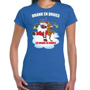 Bellatio Fout Kerstshirt / outfit Drank en drugs blauw voor dames