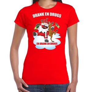 Bellatio Fout Kerstshirt / outfit Drank en drugs rood voor dames