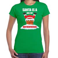 Bellatio Fout Kerstshirt / outfit Santa is a big fat motherfucker groen voor dames