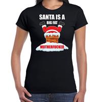 Bellatio Fout Kerstshirt / outfit Santa is a big fat motherfucker zwart voor dames