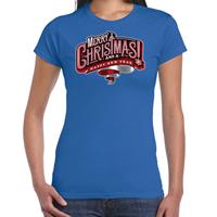 Bellatio Merry Christmas Kerstshirt / Kerst t-shirt blauw voor dames