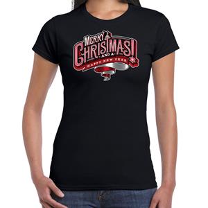 Bellatio Merry Christmas Kerstshirt / Kerst t-shirt zwart voor dames