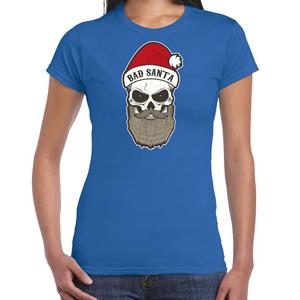 Bellatio Bad Santa fout Kerstshirt / outfit blauw voor dames