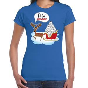 Bellatio F#ck coronavirus fout Kerstshirt / outfit blauw voor dames