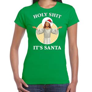 Bellatio Holy shit its Santa fout Kerstshirt / outfit groen voor dames