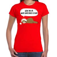Bellatio Luiaard Kerst t-shirt / outfit Wake me up when christmas is over rood voor dames