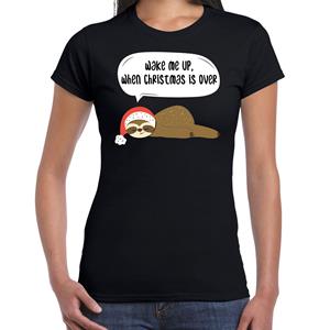 Bellatio Luiaard Kerst t-shirt / outfit Wake me up when christmas is over zwart voor dames