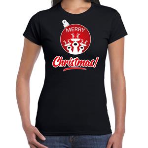 Bellatio Rendier Kerstbal shirt / Kerst t-shirt Merry Christmas zwart voor dames