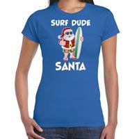 Bellatio Surf dude Santa fun Kerstshirt / outfit blauw voor dames