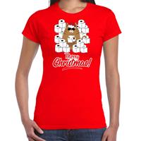 Bellatio Fout Kerst t-shirt / outfit met hamsterende kat Merry Christmas rood voor dames