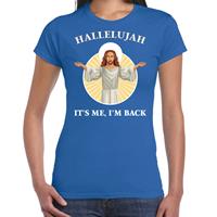 Bellatio Hallelujah its me im back Kerst t-shirt / outfit blauw voor dames