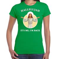 Bellatio Hallelujah its me im back Kerst t-shirt / outfit groen voor dames