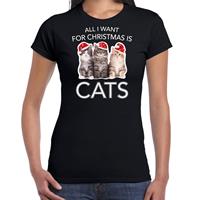 Bellatio Kitten Kerst t-shirt / outfit All i want for Christmas is cats zwart voor dames