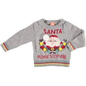 Bellatio Grijze baby kersttrui/foute kersttrui Santa Please Stop Here 56/62 (1-4 mnd) - kerst truien