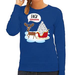 Bellatio F#ck coronavirus foute Kerstsweater / outfit blauw voor dames
