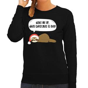 Bellatio Luiaard Kerstsweater / outfit Wake me up when christmas is over zwart voor dames