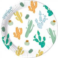 Kompostierbar 8 Pappteller 23cm Design Cacti Kompostierbar grün/weiß