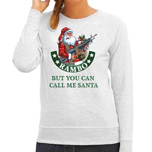 Bellatio Fout Kerstsweater / outfit Rambo but you can call me Santa grijs voor dames