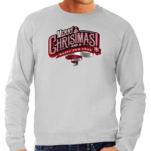 Bellatio Merry Christmas Kerstsweater / Kerst outfit grijs voor heren