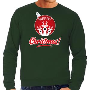 Bellatio Merry Christmas Kerstsweater / Kerst outfit groen voor heren