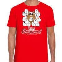 Bellatio Fout Kerst t-shirt / outfit met hamsterende kat Merry Christmas rood voor heren