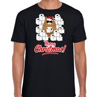 Bellatio Fout Kerst t-shirt / outfit met hamsterende kat Merry Christmas zwart voor heren