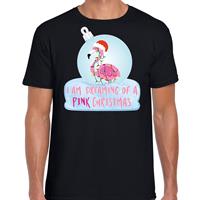 Bellatio Flamingo Kerstbal shirt / Kerst outfit I am dreaming of a pink Christmas zwart voor heren