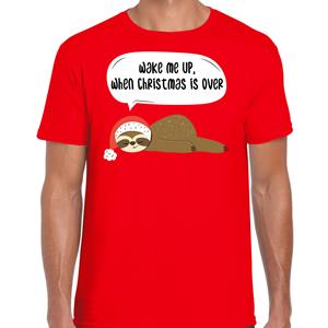 Bellatio Luiaard Kerst t-shirt / outfit Wake me up when christmas is over rood voor heren