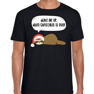 Bellatio Luiaard Kerst t-shirt / outfit Wake me up when christmas is over zwart voor heren