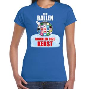 Bellatio Rinkelende Kerstbal shirt / Kerst outfit Mijn ballen rinkelen deze Kerst blauw voor dames