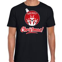 Bellatio Rendier Kerstbal shirt / Kerst t-shirt Merry Christmas zwart voor heren