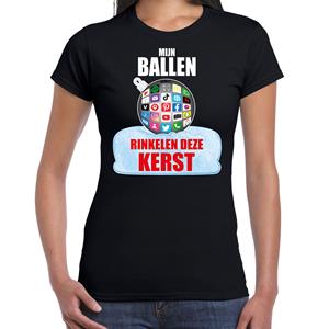 Bellatio Rinkelende Kerstbal shirt / Kerst outfit Mijn ballen rinkelen deze Kerst zwart voor dames