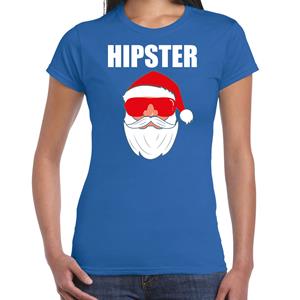 Bellatio Fout Kerstshirt / Kerst outfit Hipster Santa blauw voor dames