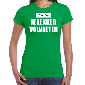 Bellatio Kerst is: je lekker volvreten Kerst t-shirt / Kerst outfit groen voor dames