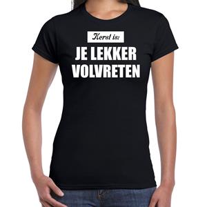 Bellatio Kerst is: je lekker volvreten Kerst t-shirt / Kerst outfit zwart voor dames