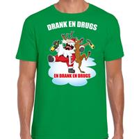 Bellatio Fout Kerstshirt / outfit Drank en drugs groen voor heren