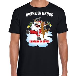 Bellatio Fout Kerstshirt / outfit Drank en drugs zwart voor heren