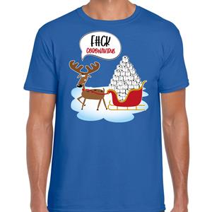 Bellatio F#ck coronavirus fout Kerstshirt / outfit blauw voor heren