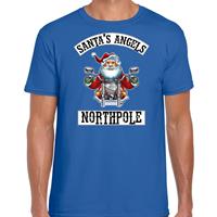 Bellatio Fout Kerstshirt / outfit Santas angels Northpole blauw voor heren