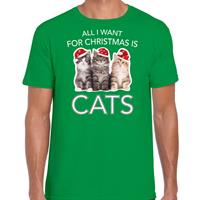 Bellatio Kitten Kerst t-shirt / outfit All i want for Christmas is cats groen voor heren