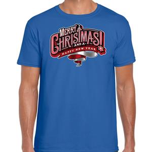 Bellatio Merry Christmas Kerstshirt / Kerst t-shirt blauw voor heren